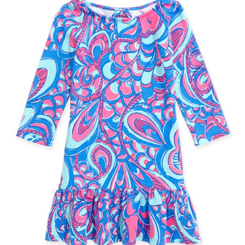 LILLY PULITZER MORGANA GIRLS DRESS Brewster Blue Reel Me In - Size GIRLS XL